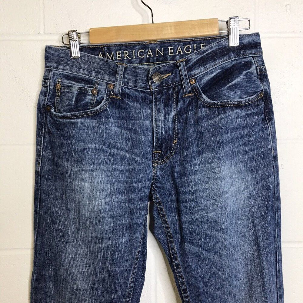 American Eagle Mens Slim Straight Jeans Medium Wash Denim Sz 28/30 Actual 30x29